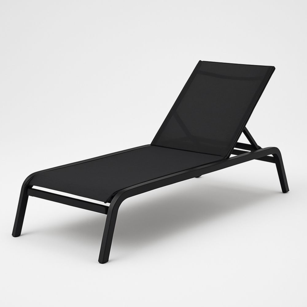 Chaise Longue Réglable Extérieur Aluminium et Tissu Noir