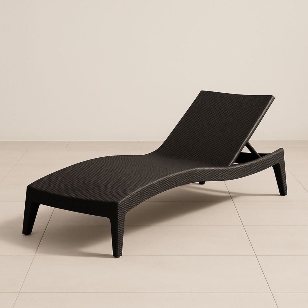 Chaise longue extérieure en résine tressée noire 190x65x32 cm