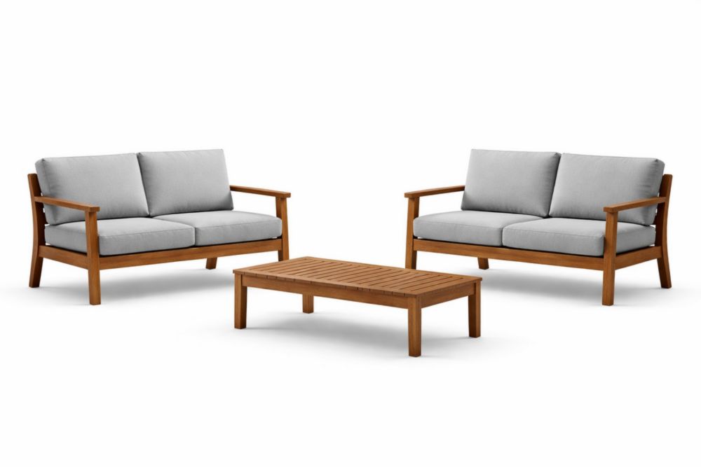 Ensemble de Canapé d'Extérieur en Bois et Tissu Gris