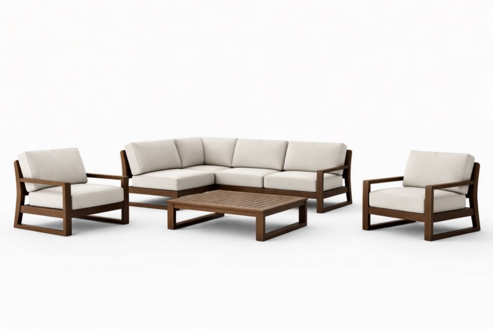 Ensemble de mobilier d'extérieur en bois avec coussins en polyester beiges