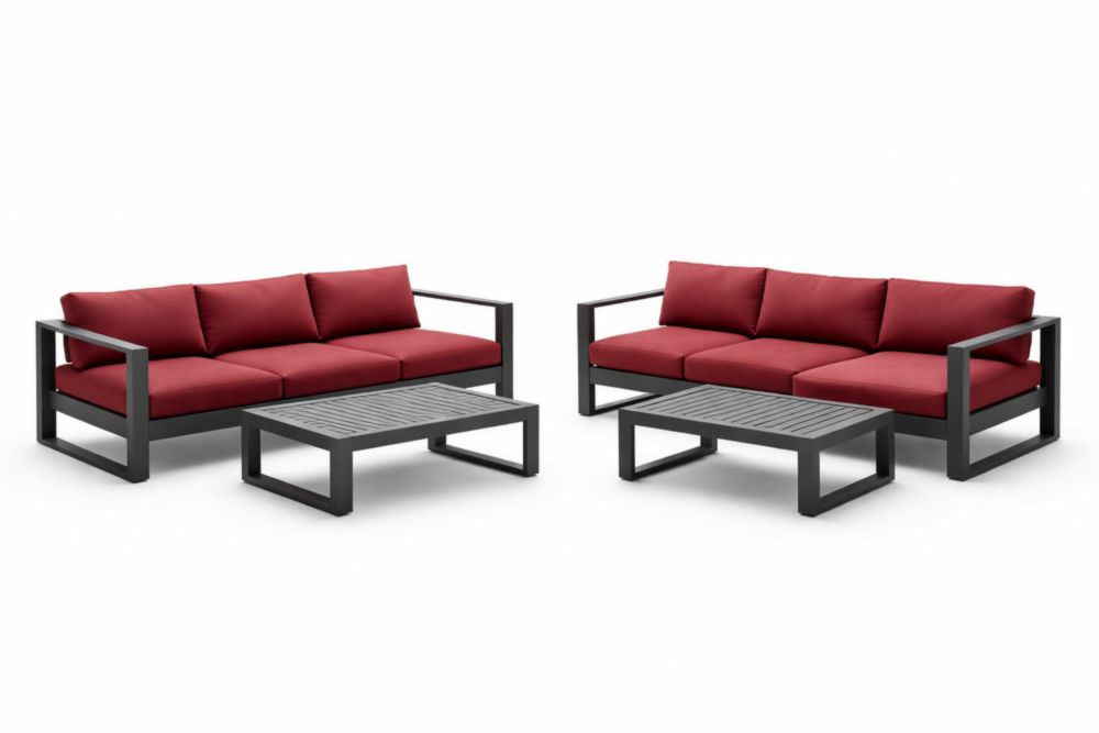 Ensemble de salon extérieur aluminium rouge avec coussins amovibles et table basse