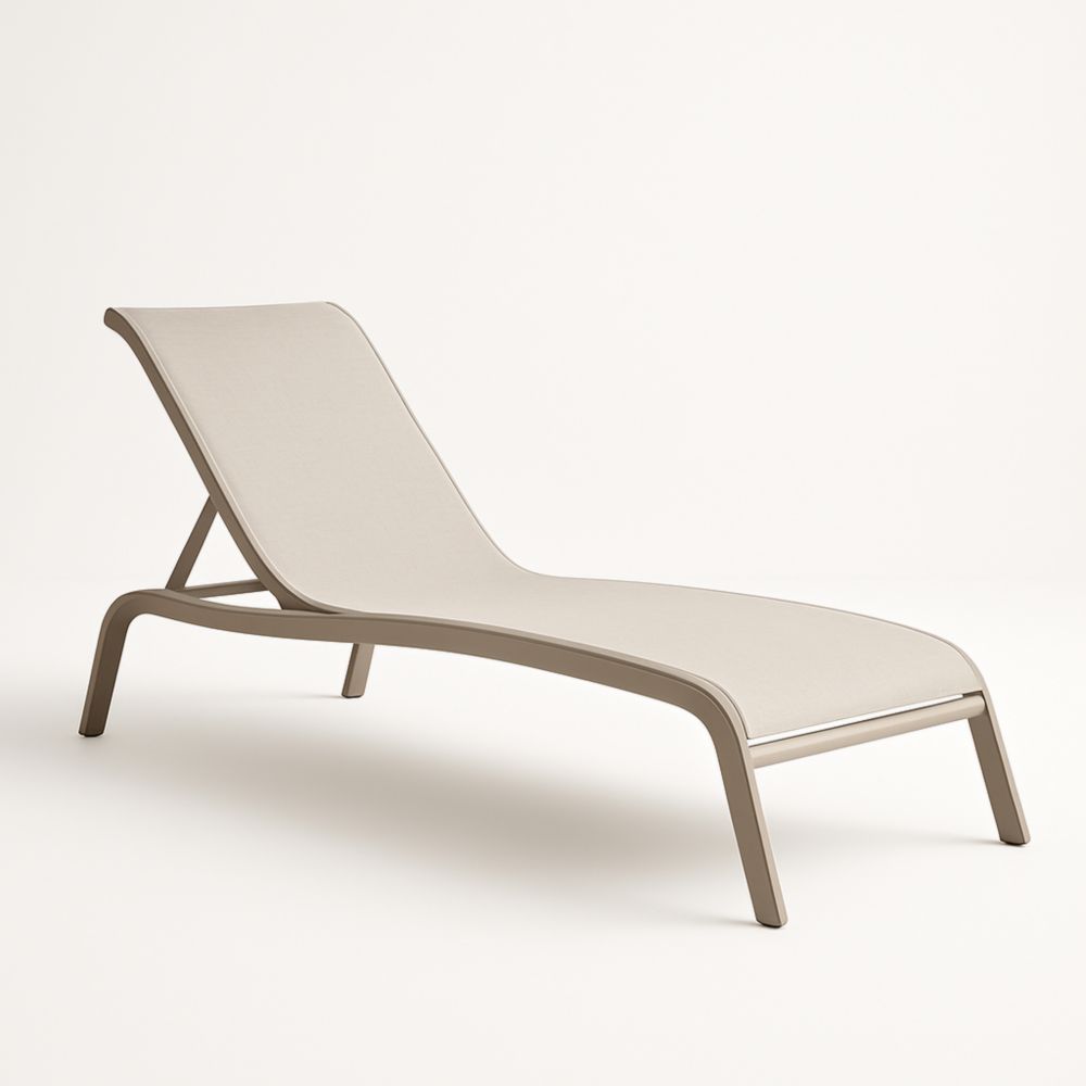 Chaise Longue Extérieure Aluminium Textilène Beige 200 cm