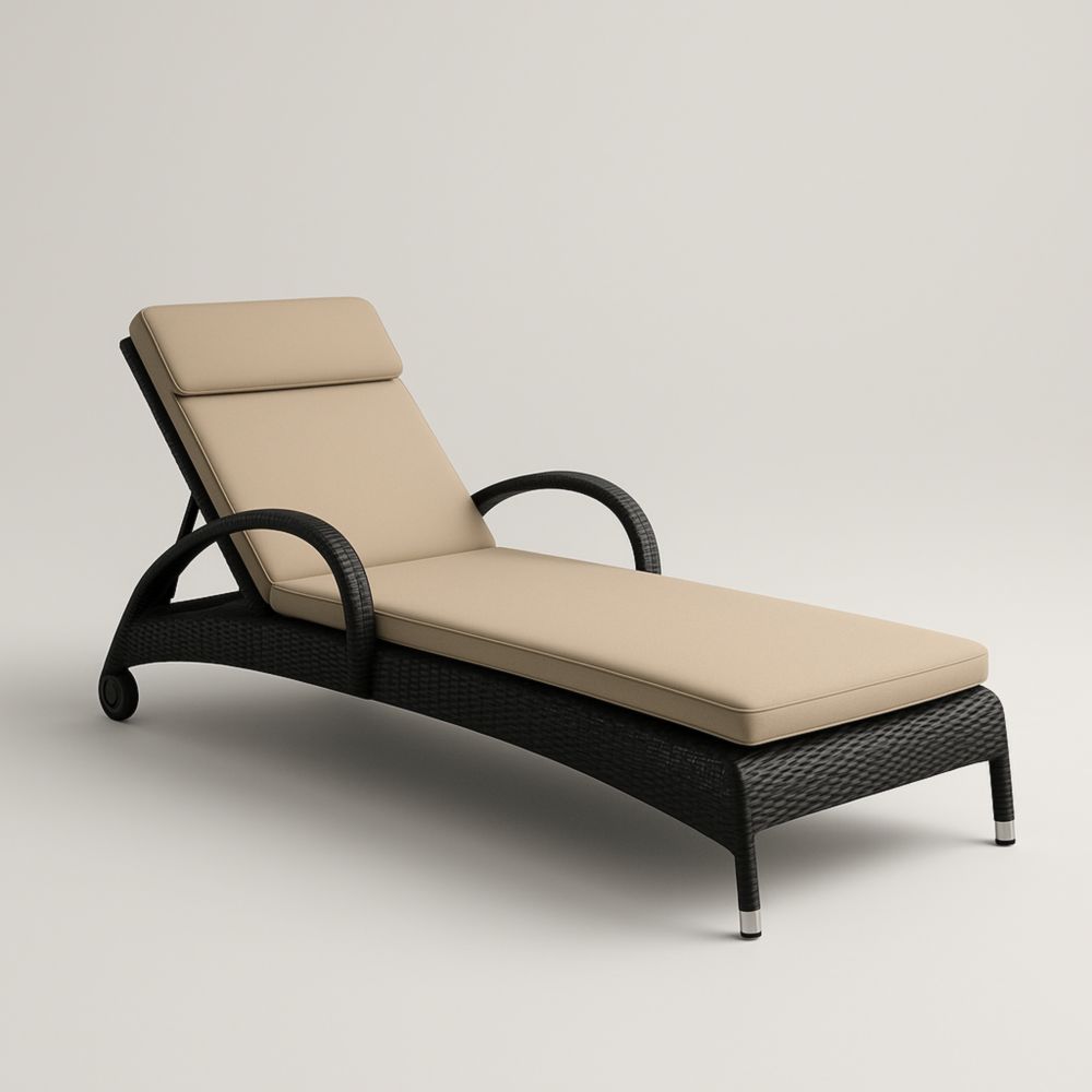 Chaise Longue Extérieur Résine Tressée Beige