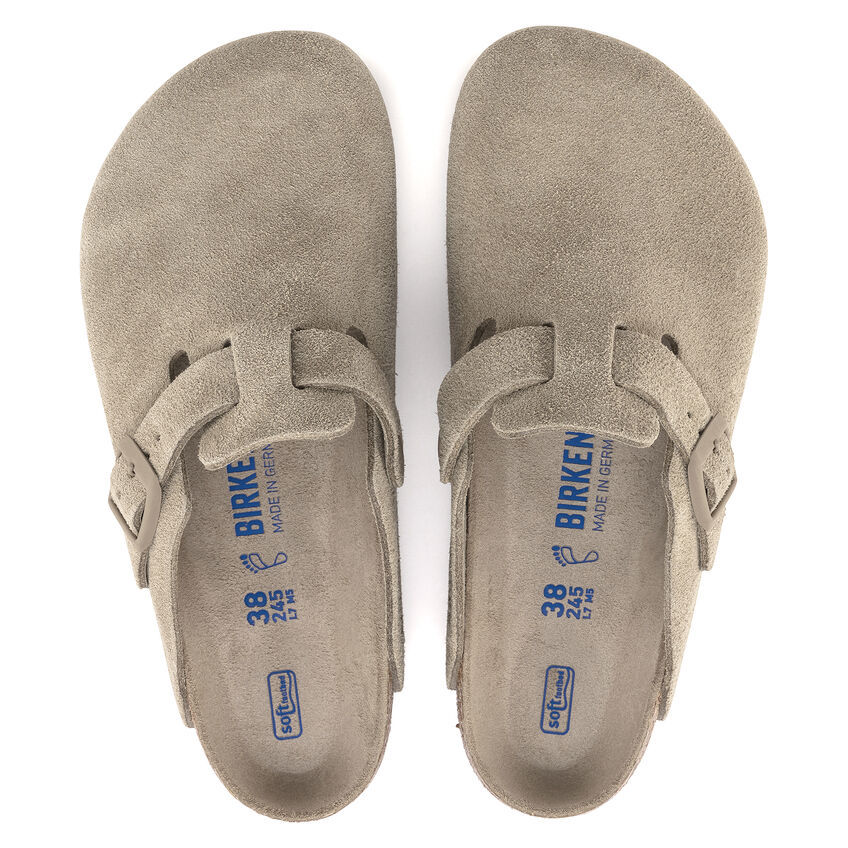 Birketthhnstock Boston Soft Footbed Suede Leather  Faded Khaki