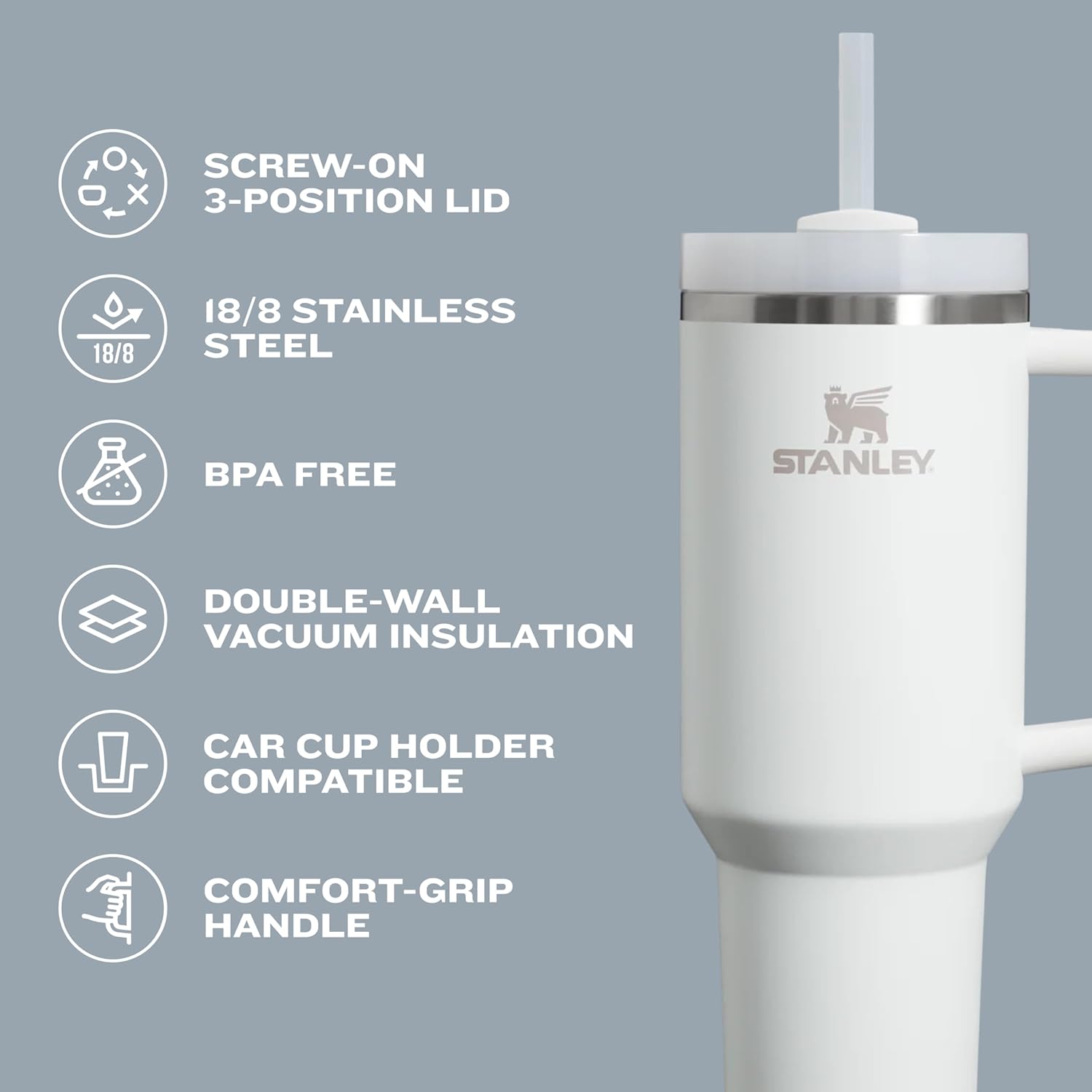 Stanthtley Quencher H2.0 FlowState Stainless Steel Vacuum Insulated Tumbler with Lid and Straw for Water, Iced Tea or Coffee