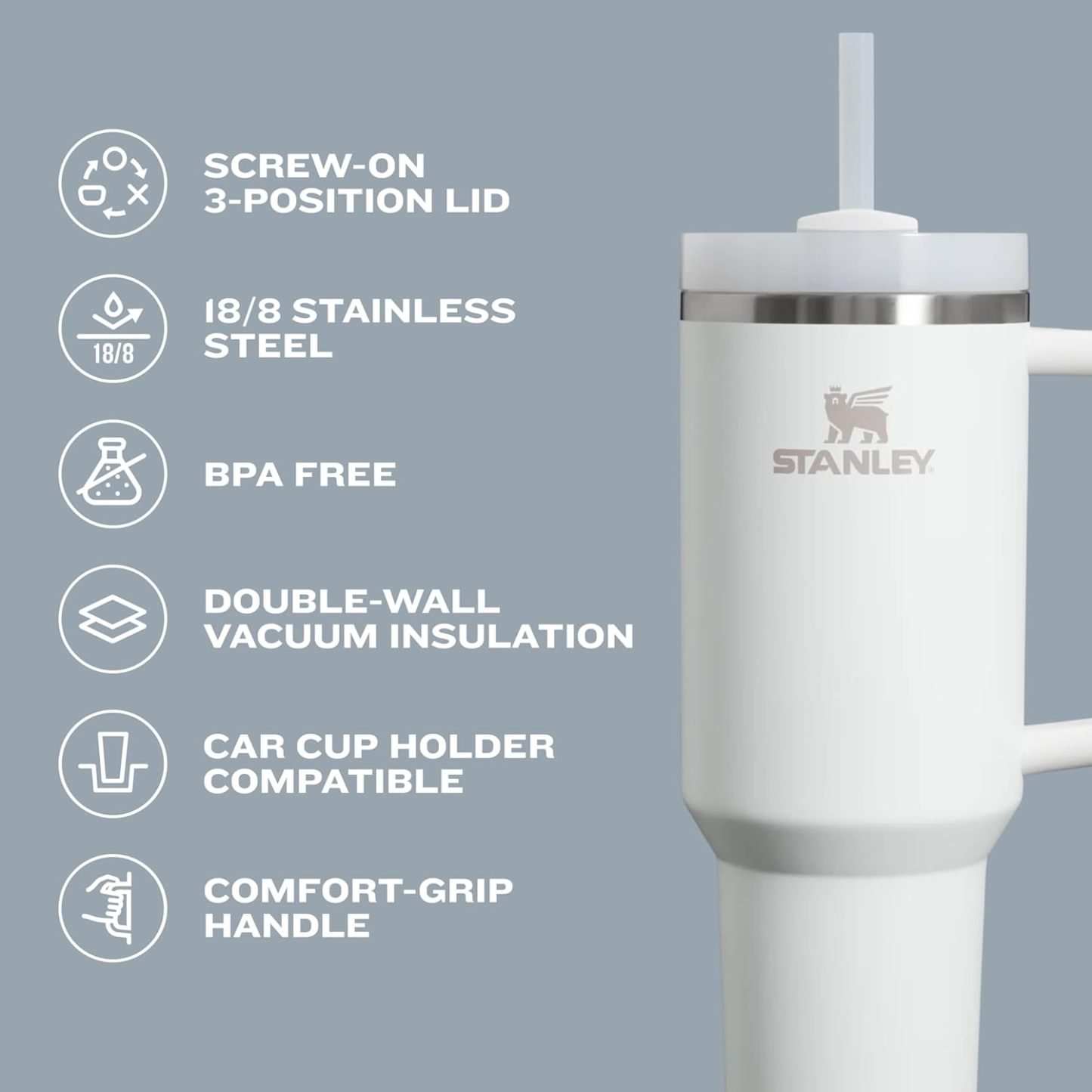 Stanthtley Quencher H2.0 FlowState Stainless Steel Vacuum Insulated Tumbler with Lid and Straw for Water, Iced Tea or Coffee