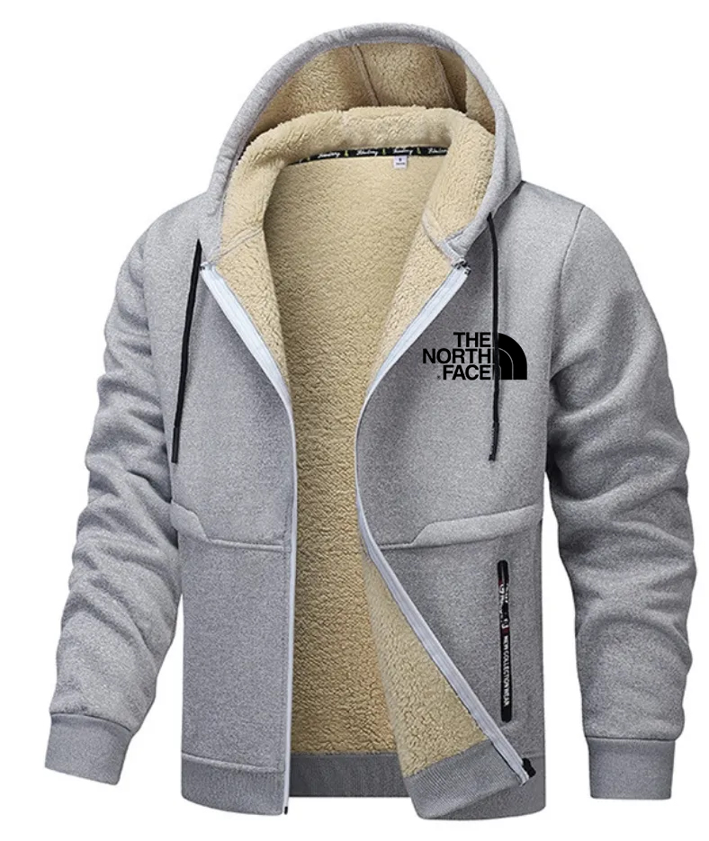 2025 TNF-Men's Fleece Jacket Side Pocket with Zipper Casual Hoodie