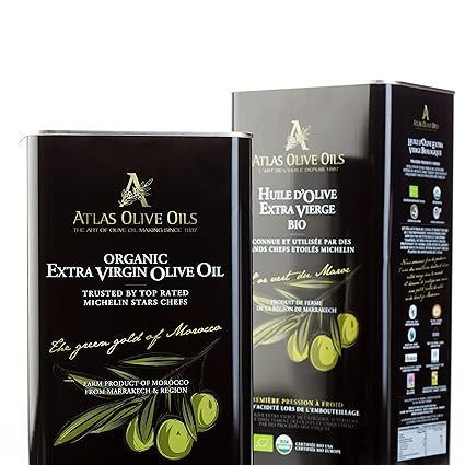A ATLtthhAS OLIVE OILS Bulk Organic Cold Pressed Moroccan Extra Virgin Olive Oil, Polyphenol Rich, Newly Harvested Unprocessed from One Single Family Farm Cold Press Ext. Virgin 170 Fl Oz (Pack of 1)