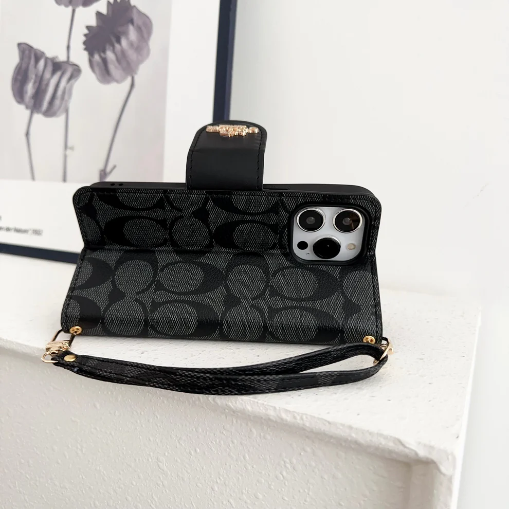 Cothtach iPhone Case Leather Flip Case with Card Holder Black
