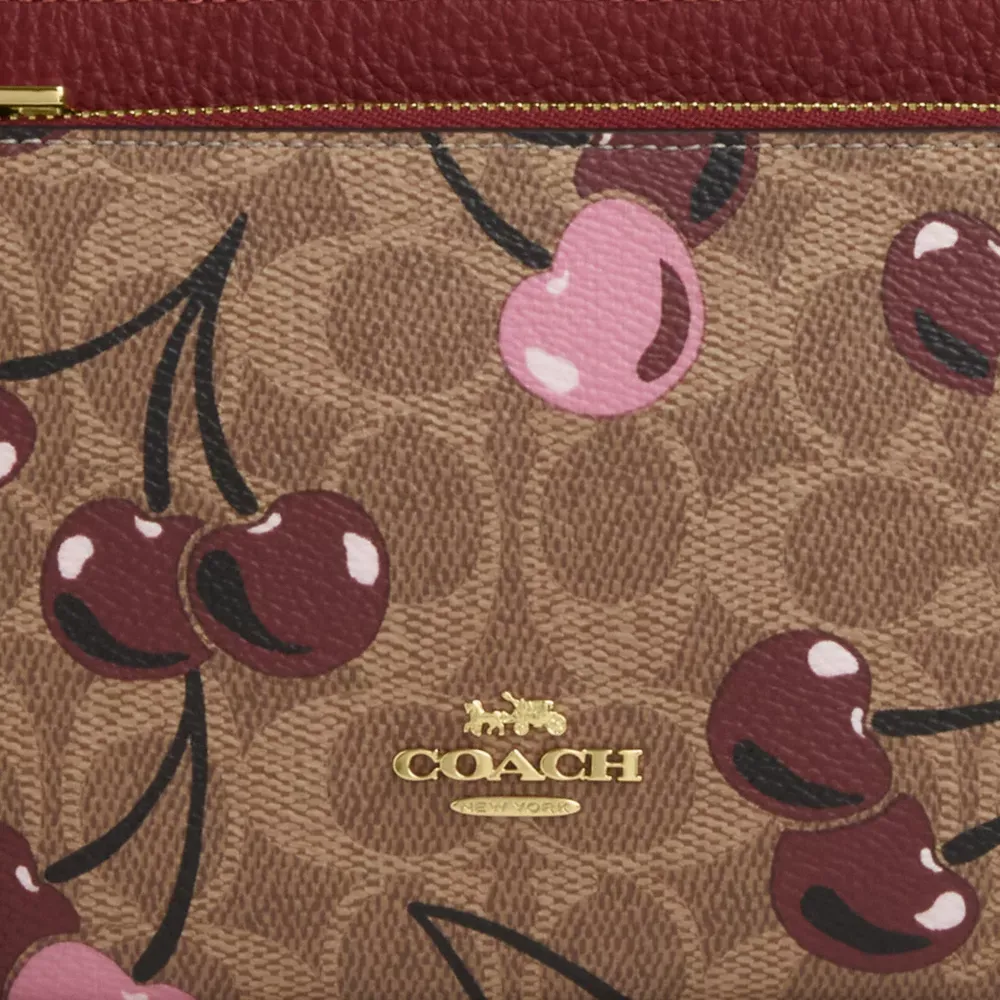 Double Zip Wallet In Signature Canvas With Cherry Print