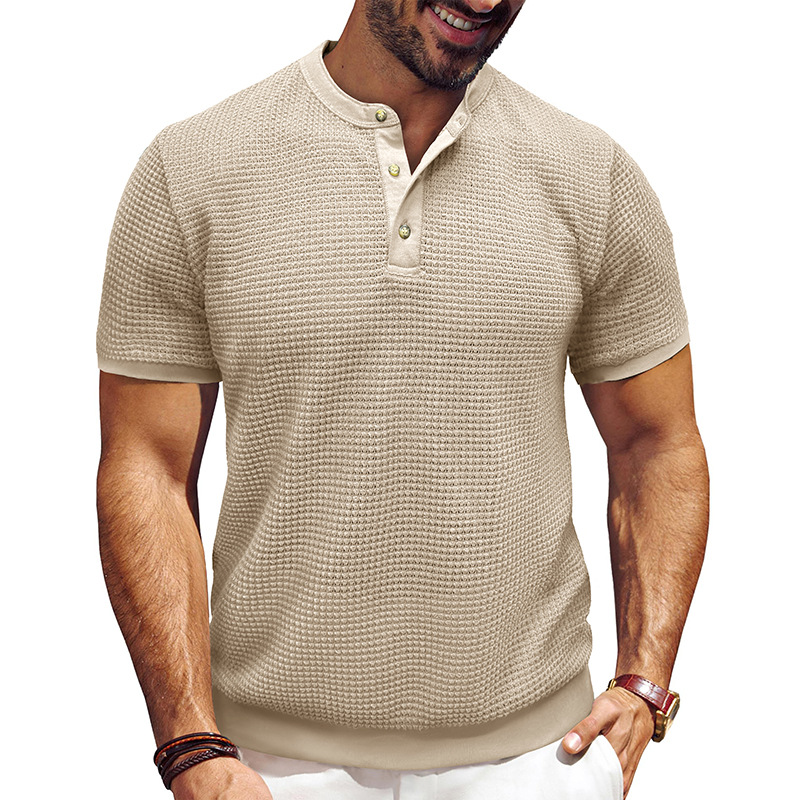 Men's Short-Sleeved Textured Knit Henley T-Shirt Pullover