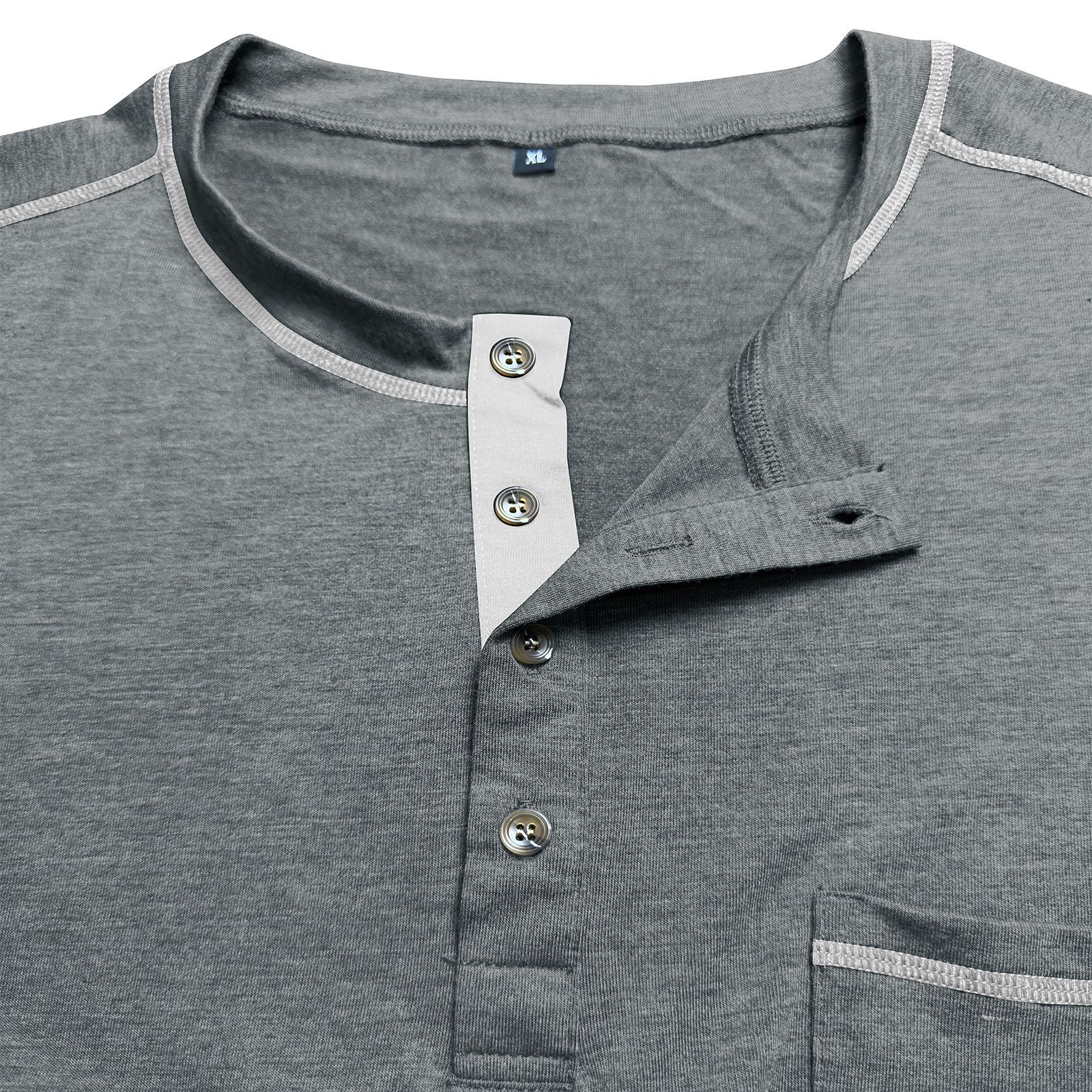 Men's Fashion Contrast-Color Short-Sleeve Henley Base Layer T-Shirt with Round Neck