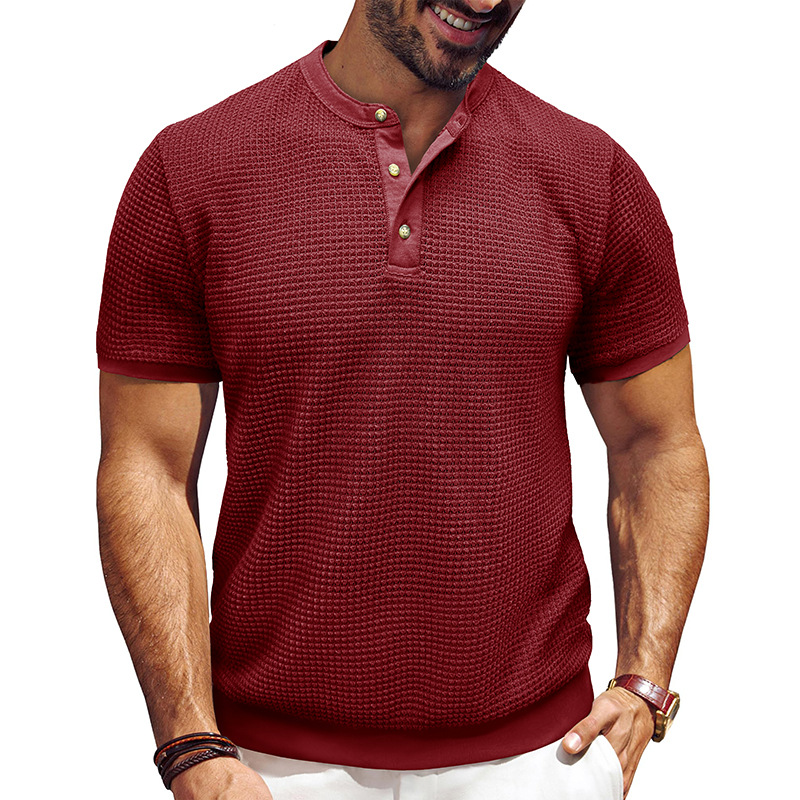 Men's Short-Sleeved Textured Knit Henley T-Shirt Pullover