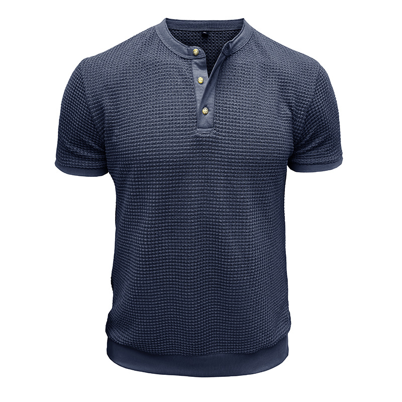 Men's Short-Sleeved Textured Knit Henley T-Shirt Pullover