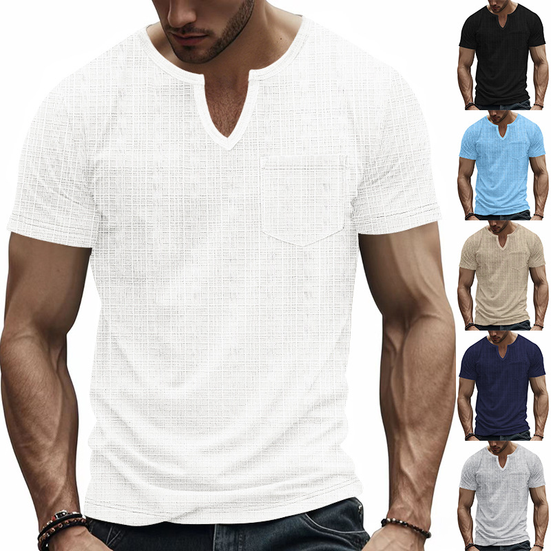 Linen-look Slubbed Loose-fit Breathable Sports Casual V-neck Short-sleeved Top