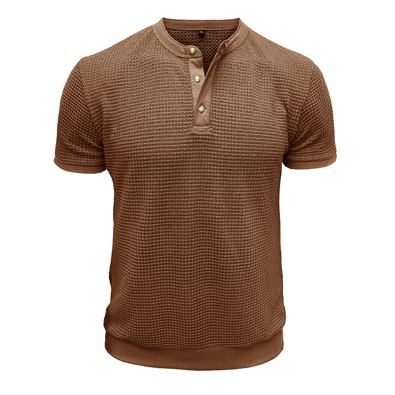 Men's Short-Sleeved Textured Knit Henley T-Shirt Pullover
