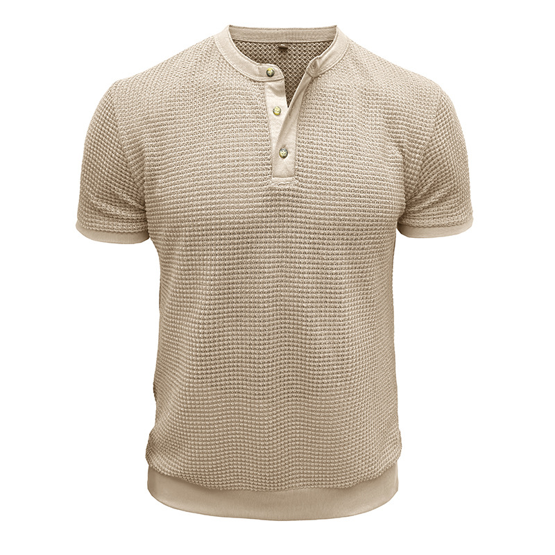 Men's Short-Sleeved Textured Knit Henley T-Shirt Pullover