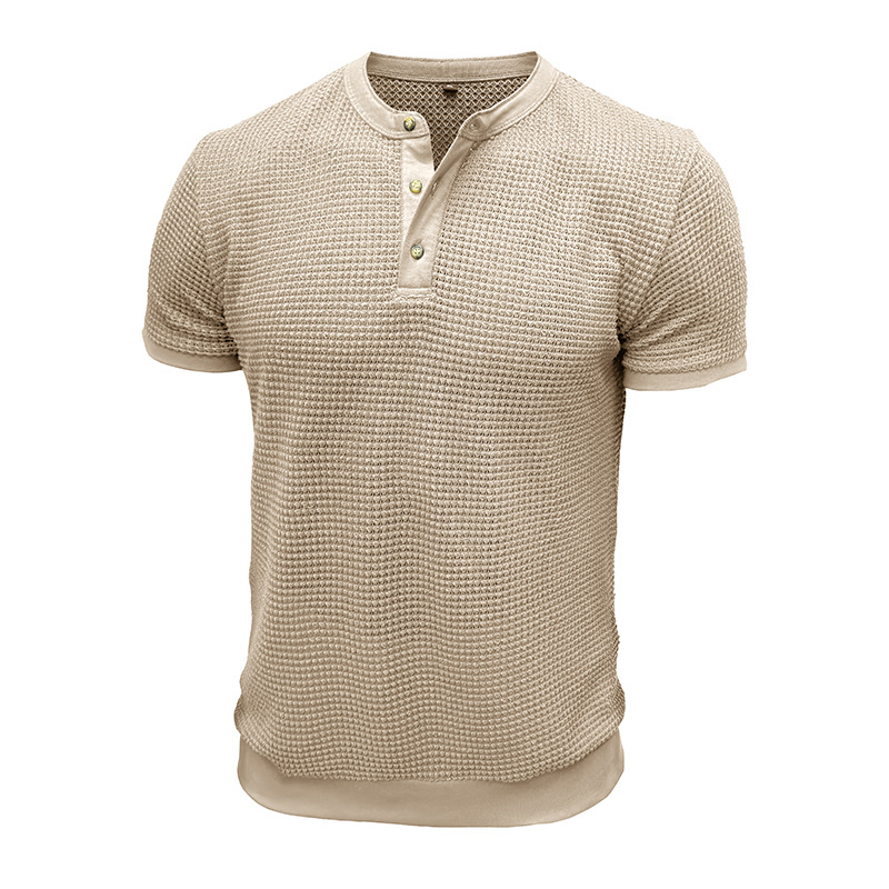 Men's Short-Sleeved Textured Knit Henley T-Shirt Pullover