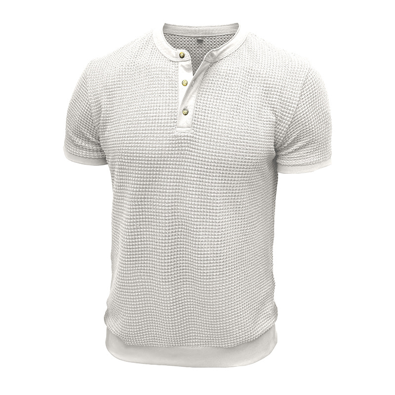 Men's Short-Sleeved Textured Knit Henley T-Shirt Pullover