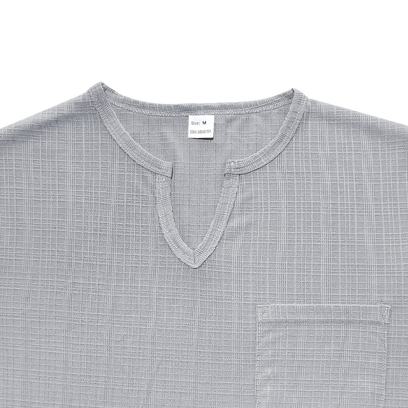 Linen-look Slubbed Loose-fit Breathable Sports Casual V-neck Short-sleeved Top