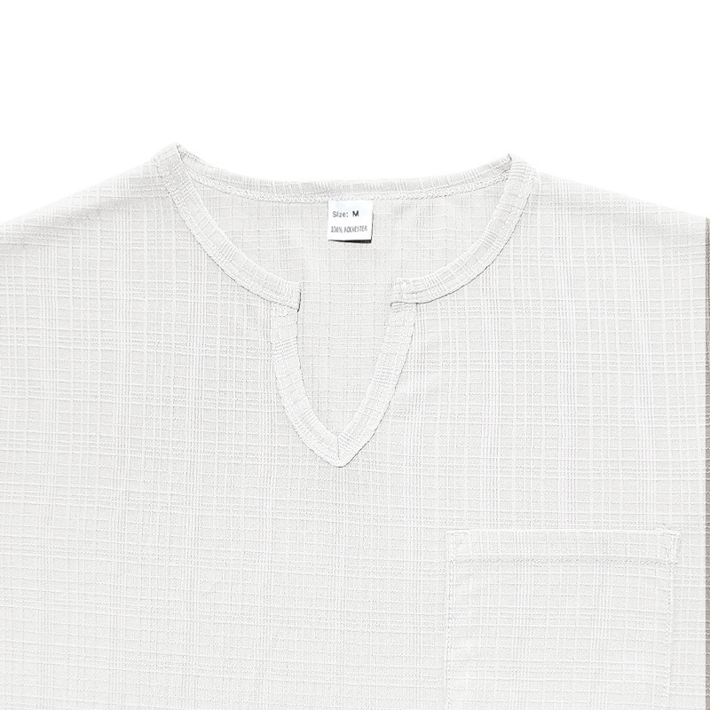 Linen-look Slubbed Loose-fit Breathable Sports Casual V-neck Short-sleeved Top