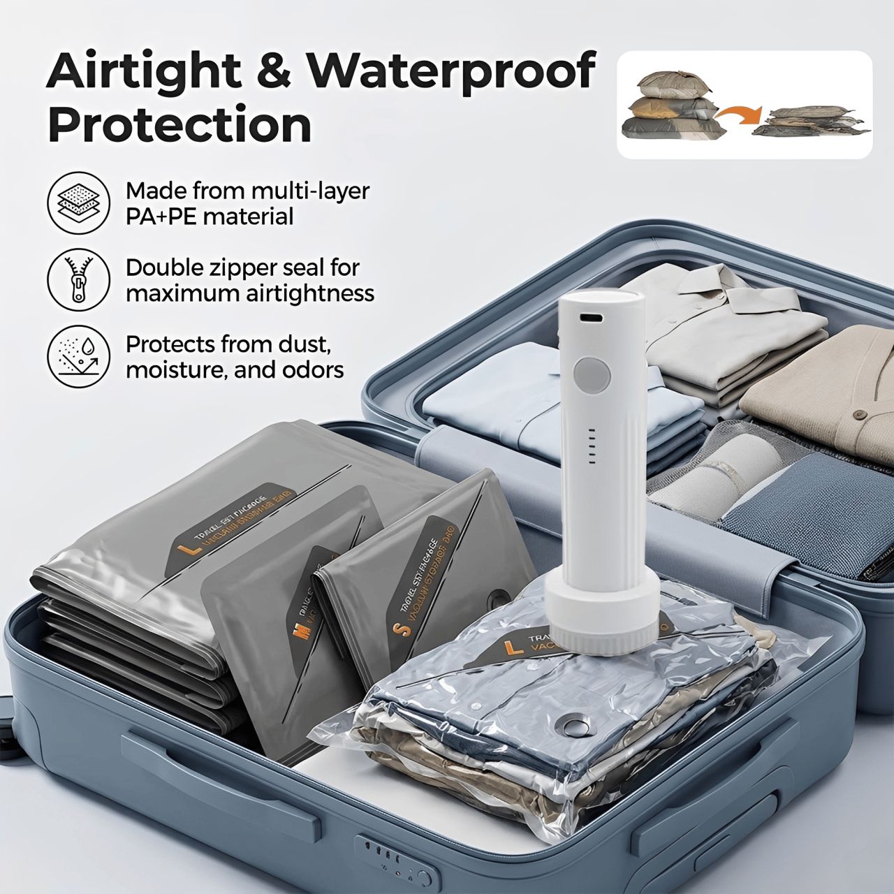 🧳 Cordless Travel Vacuum Storage Bag Set