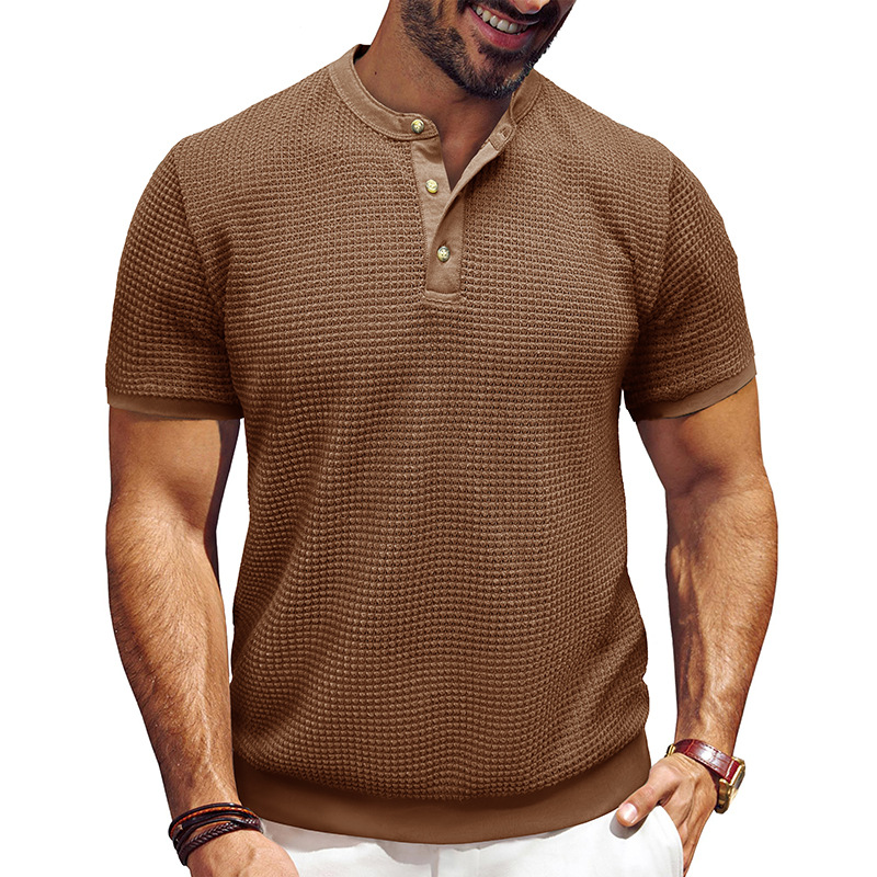 Men's Short-Sleeved Textured Knit Henley T-Shirt Pullover