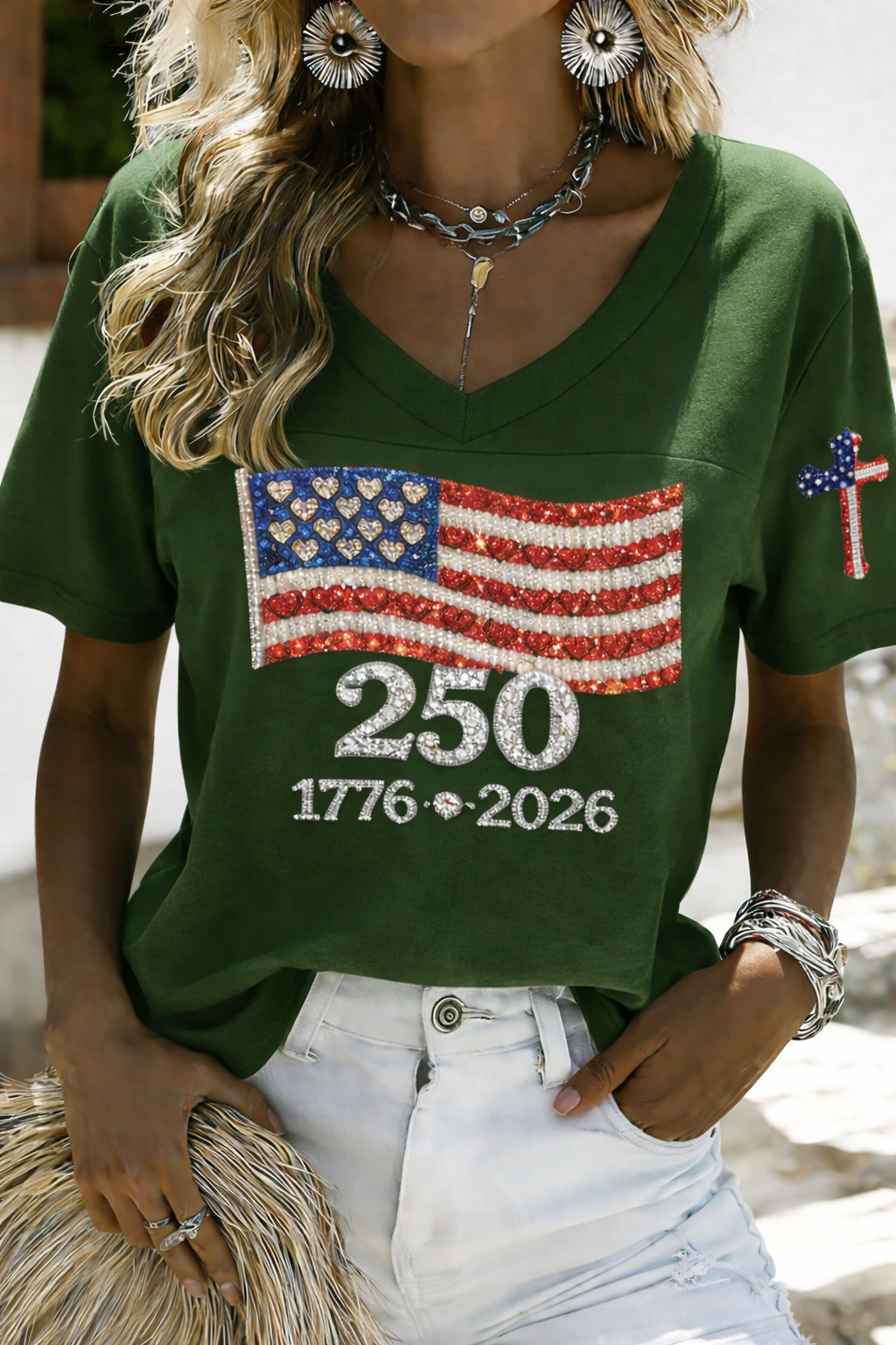 Women's 250th Anniversary Print V-Neck Top