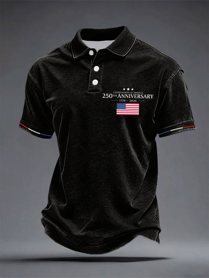 Men's 250th Anniversary National Flag Print Casual Polo Shirt