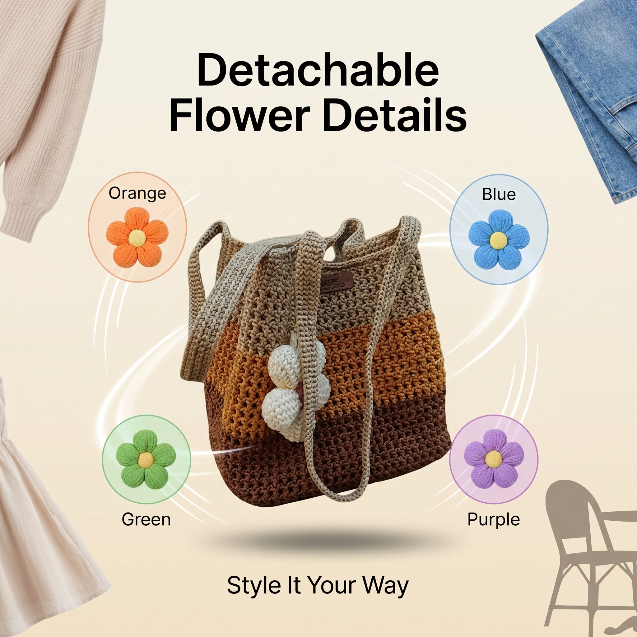 HANDCRAFTED CROCHET STRIPED BAG