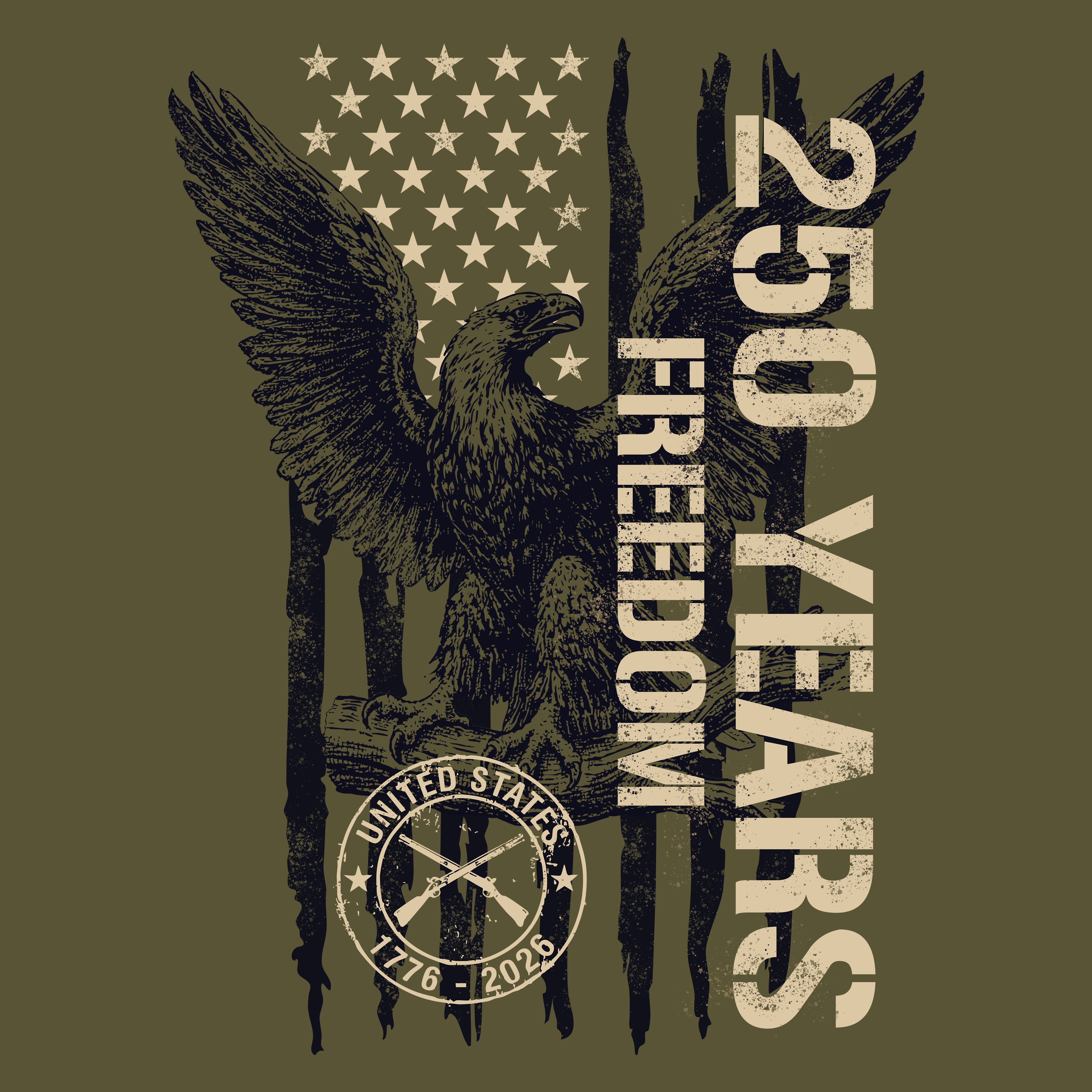 Hero Company Men's 250 Years Of Freedom Military Green Tee 