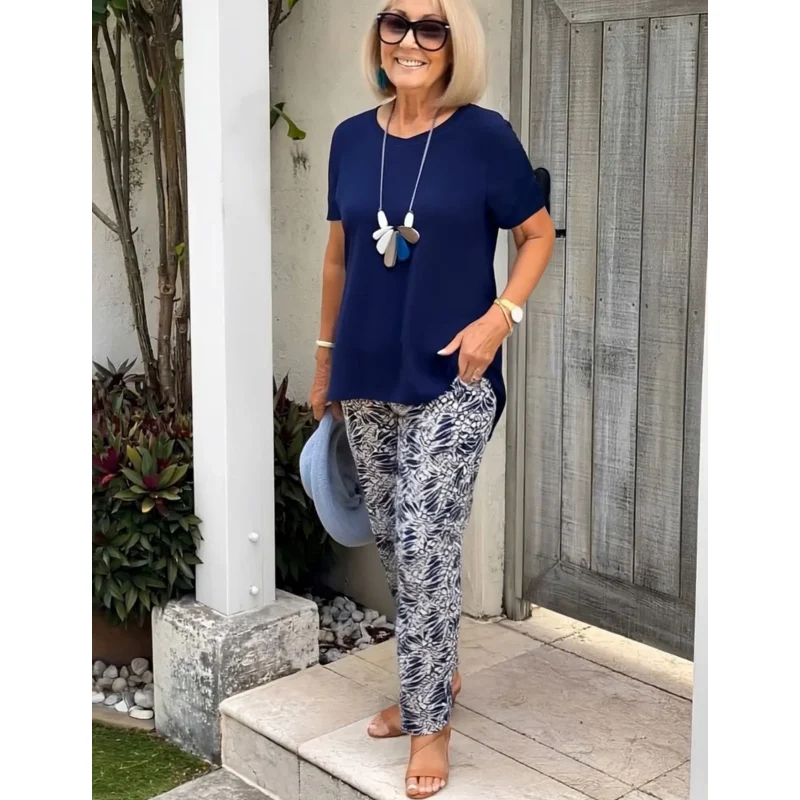 Women'S Blue Top Reserved Trousers Fashion Casual Suit Two Piece Set