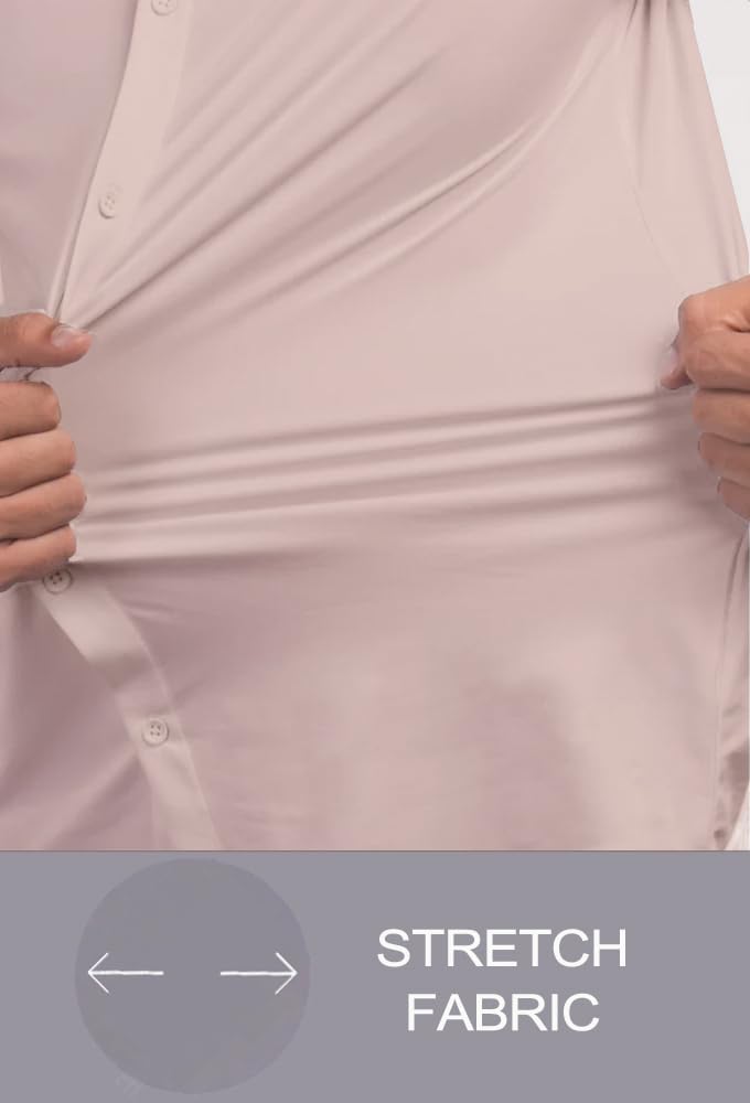 Men’s Muscle Fit Dress Shirts Athletic Slim Fit Short Sleeve Stretch Casual Button Down Shirt