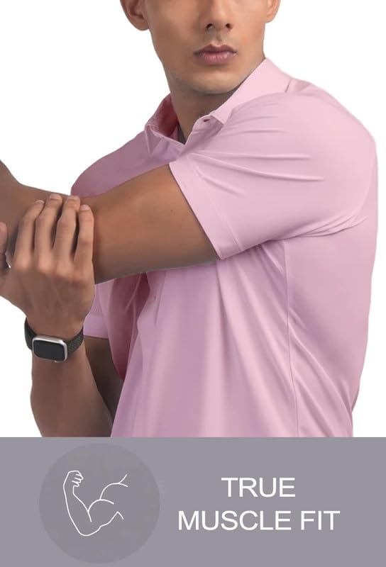 Men’s Muscle Fit Dress Shirts Athletic Slim Fit Short Sleeve Stretch Casual Button Down Shirt