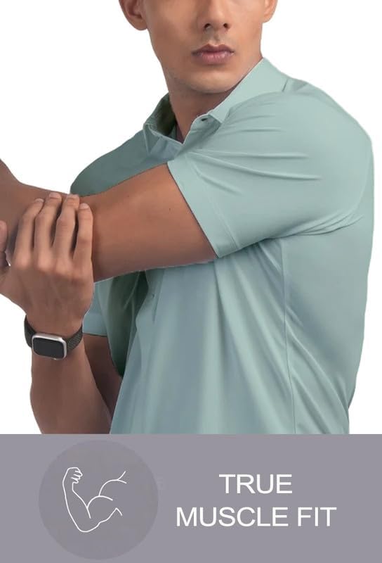 Men’s Muscle Fit Dress Shirts Athletic Slim Fit Short Sleeve Stretch Casual Button Down Shirt