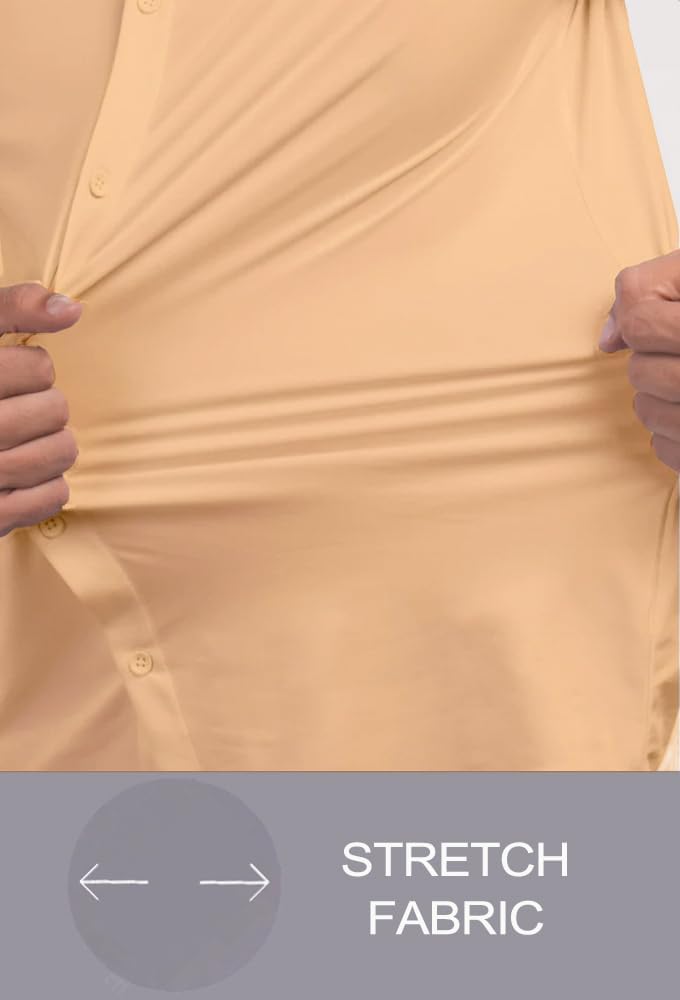 Men’s Muscle Fit Dress Shirts Athletic Slim Fit Short Sleeve Stretch Casual Button Down Shirt