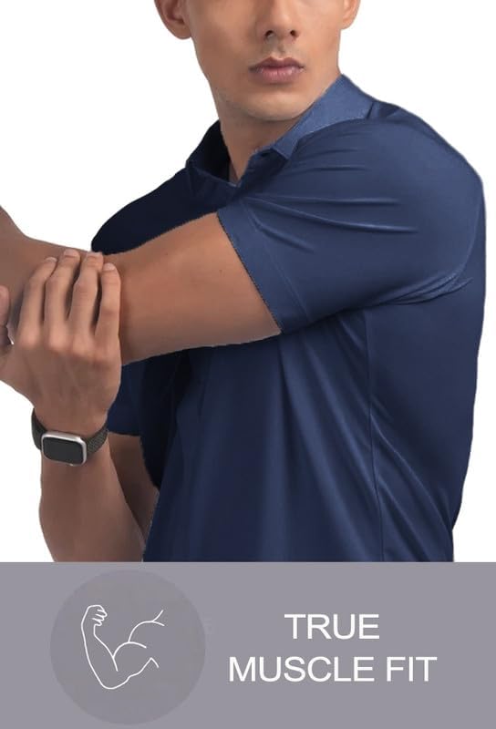 Men’s Muscle Fit Dress Shirts Athletic Slim Fit Short Sleeve Stretch Casual Button Down Shirt