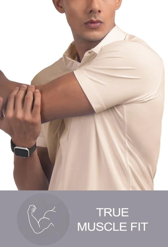 Men’s Muscle Fit Dress Shirts Athletic Slim Fit Short Sleeve Stretch Casual Button Down Shirt