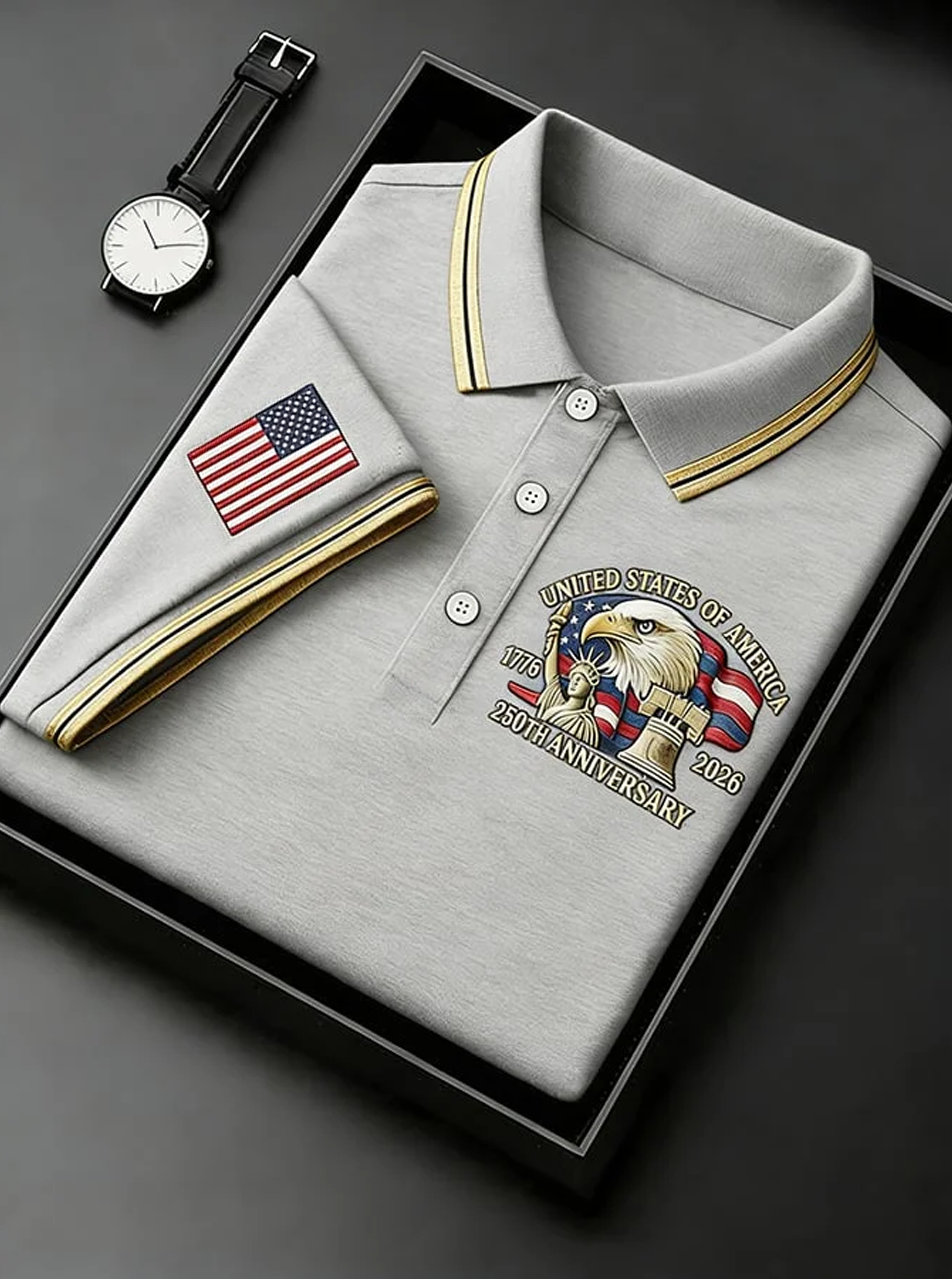 Men's Retro 250th Anniversary of the United States Independence Day Cross Print Polo Shirt