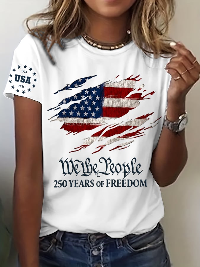 Women's 250th America Anniversary Casual Printed Crew Neck T-Shirt