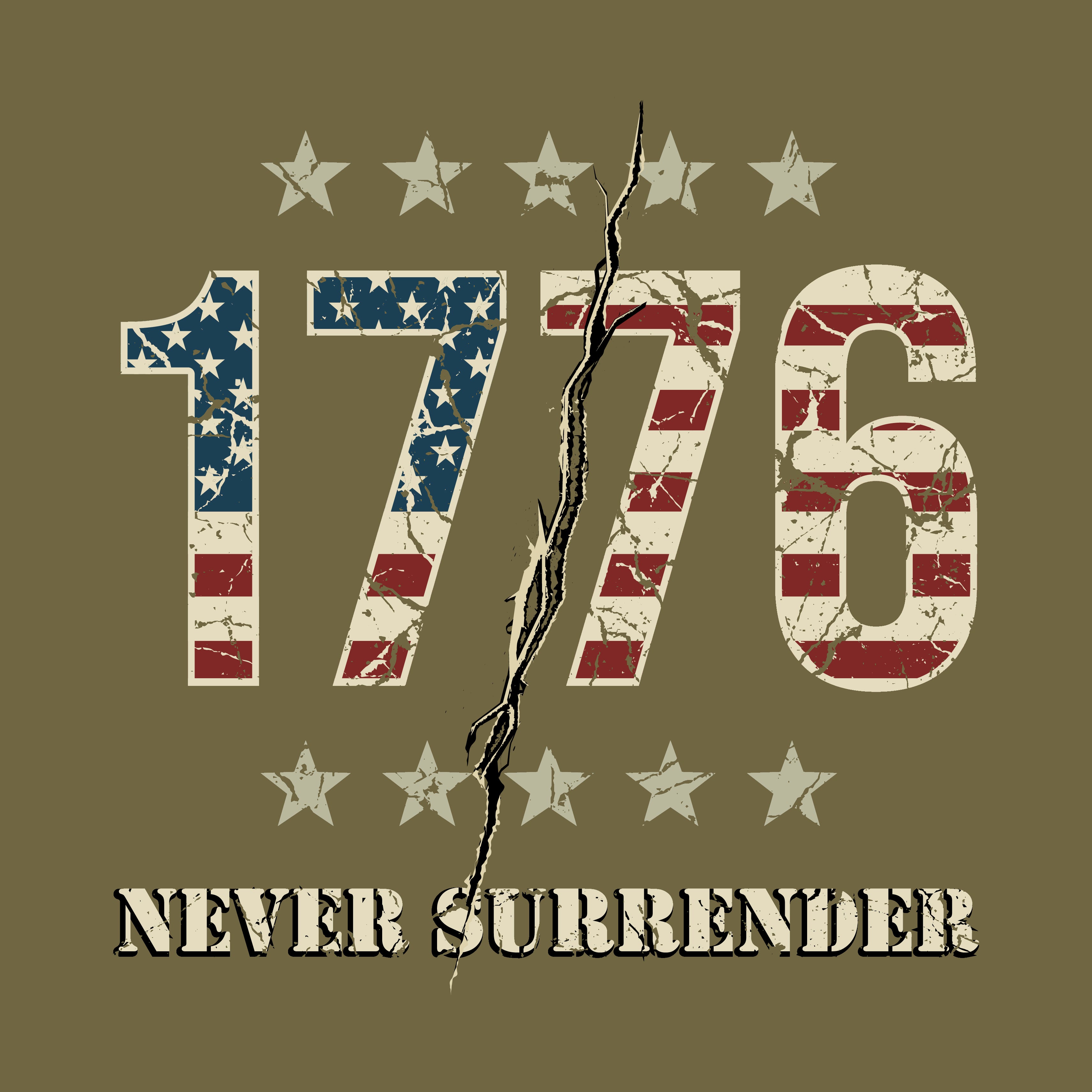 Hero Company Men's 1776 Never Surrender Military Green Tee 
