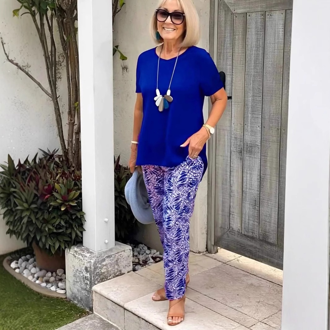 Women'S Blue Top Reserved Trousers Fashion Casual Suit Two Piece Set