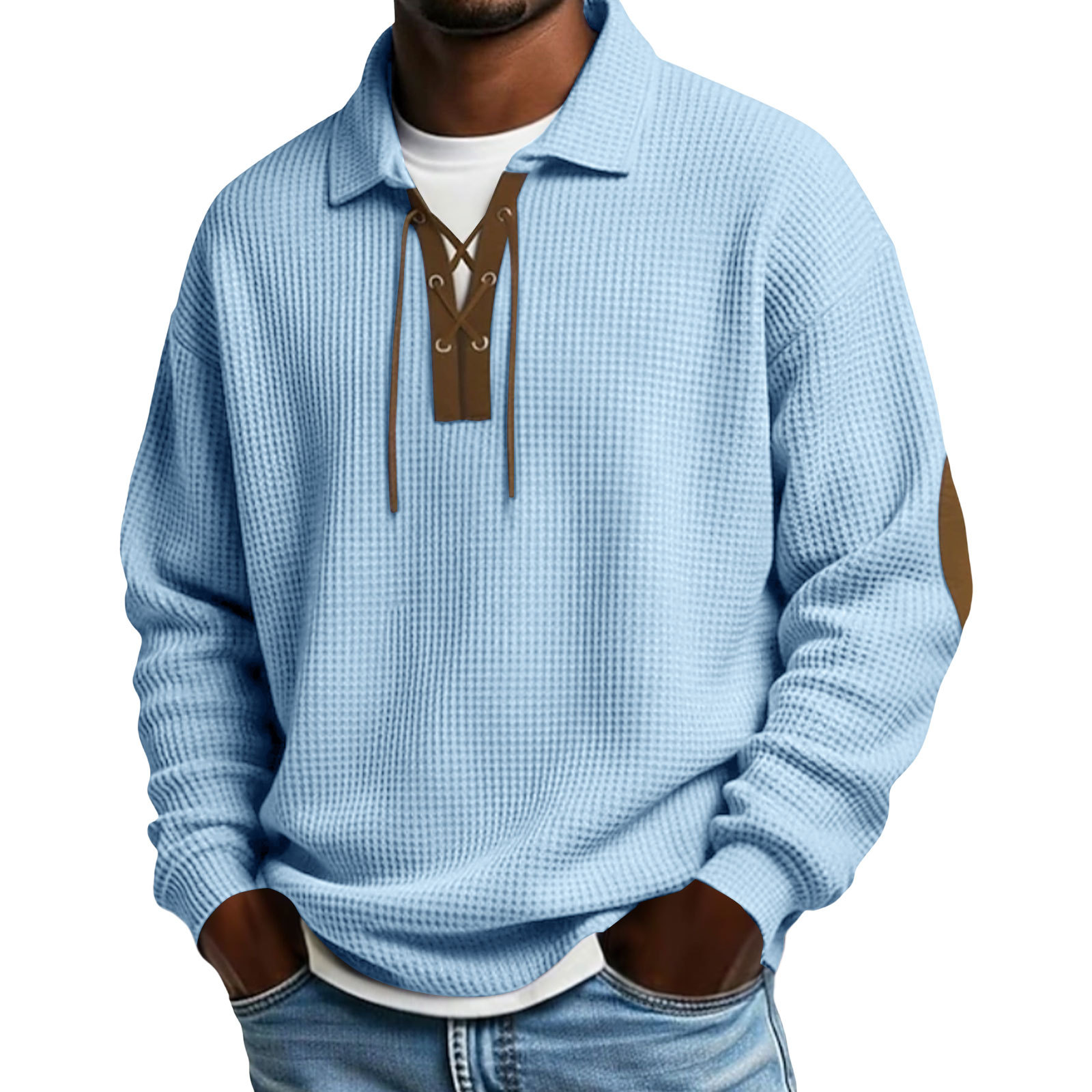 Men's long-sleeved solid color polo shirt/sweatshirt