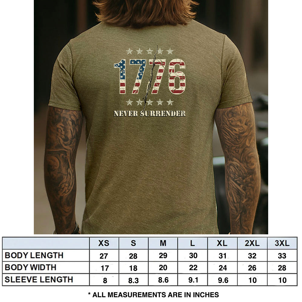 Hero Company Men's 1776 Never Surrender Military Green Tee 