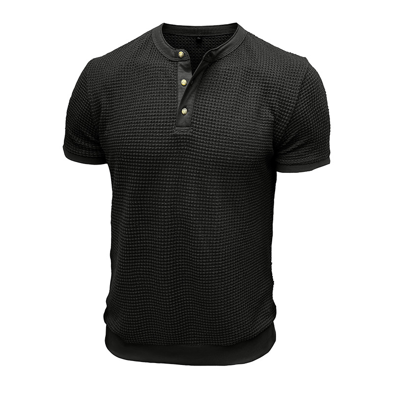 Men's Short-Sleeved Textured Knit Henley T-Shirt Pullover