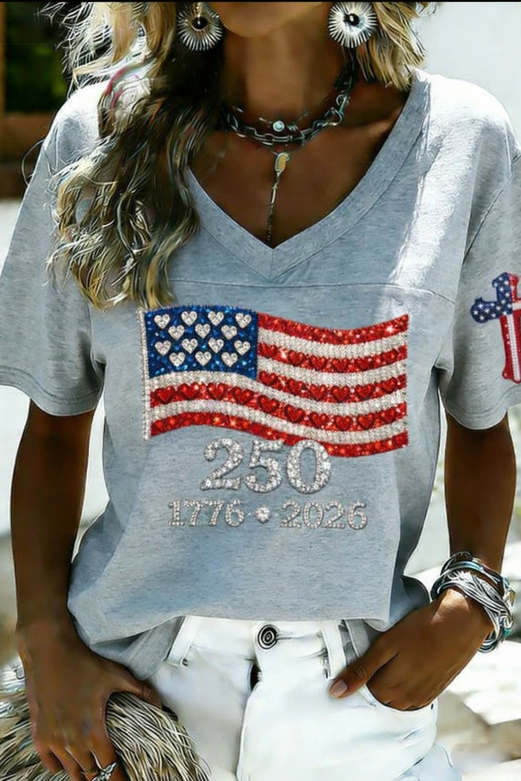 Women's 250th Anniversary Print V-Neck Top