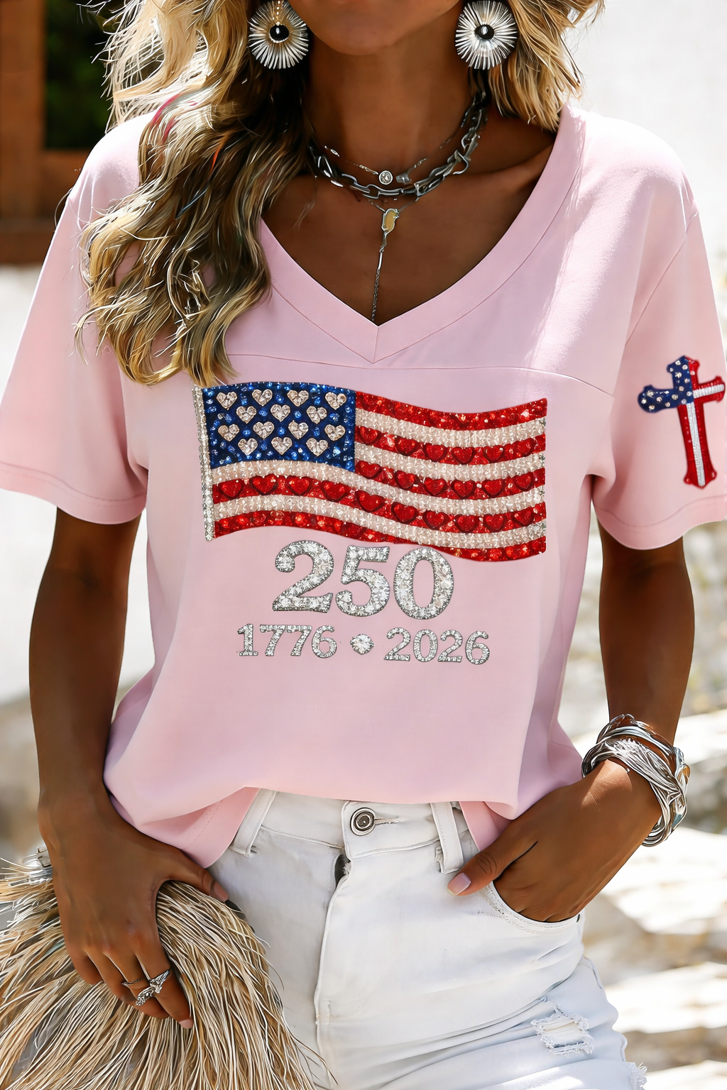 Women's 250th Anniversary Print V-Neck Top