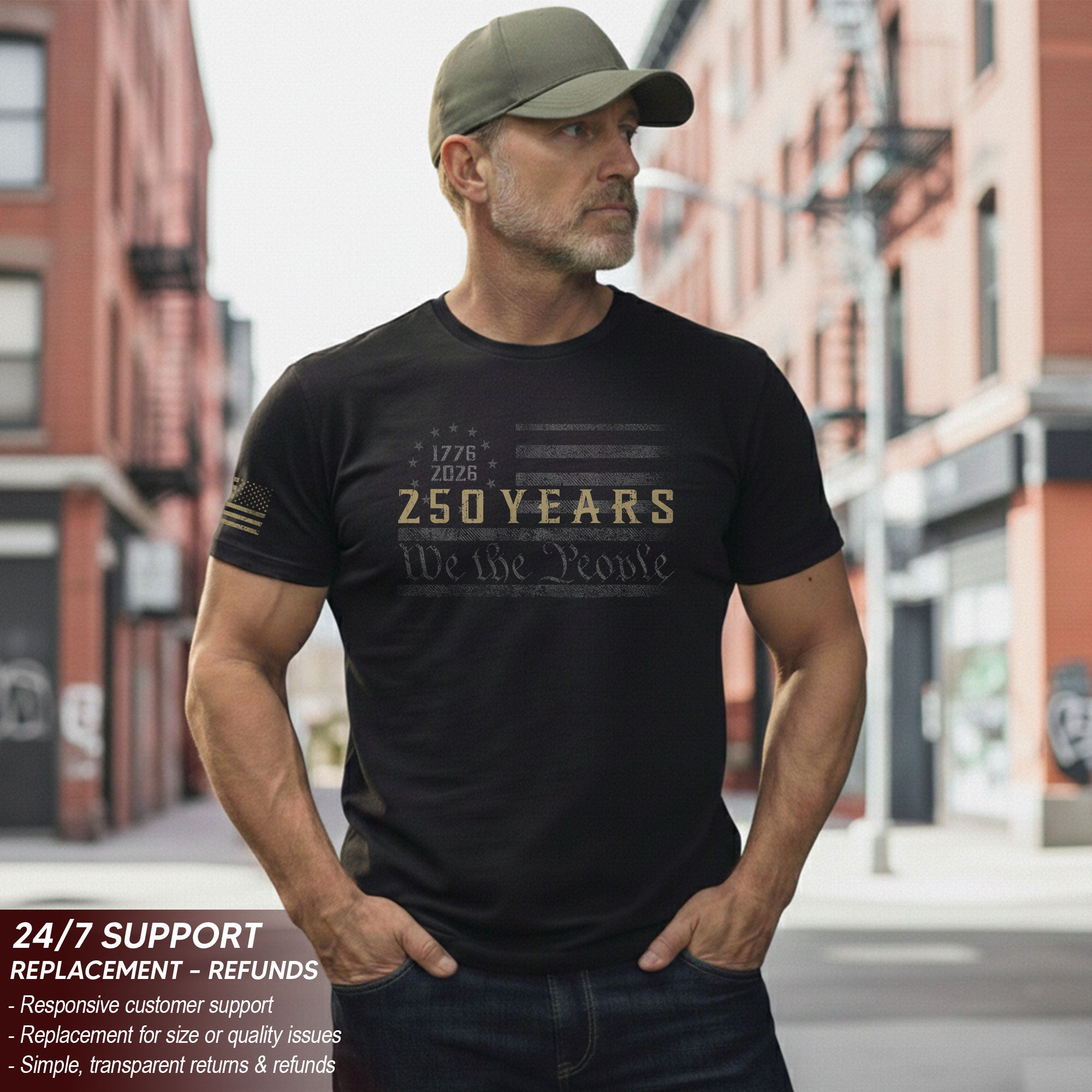 250 Years American Freedom T-Shirt – Minimal USA Flag 1776–2026 Tee