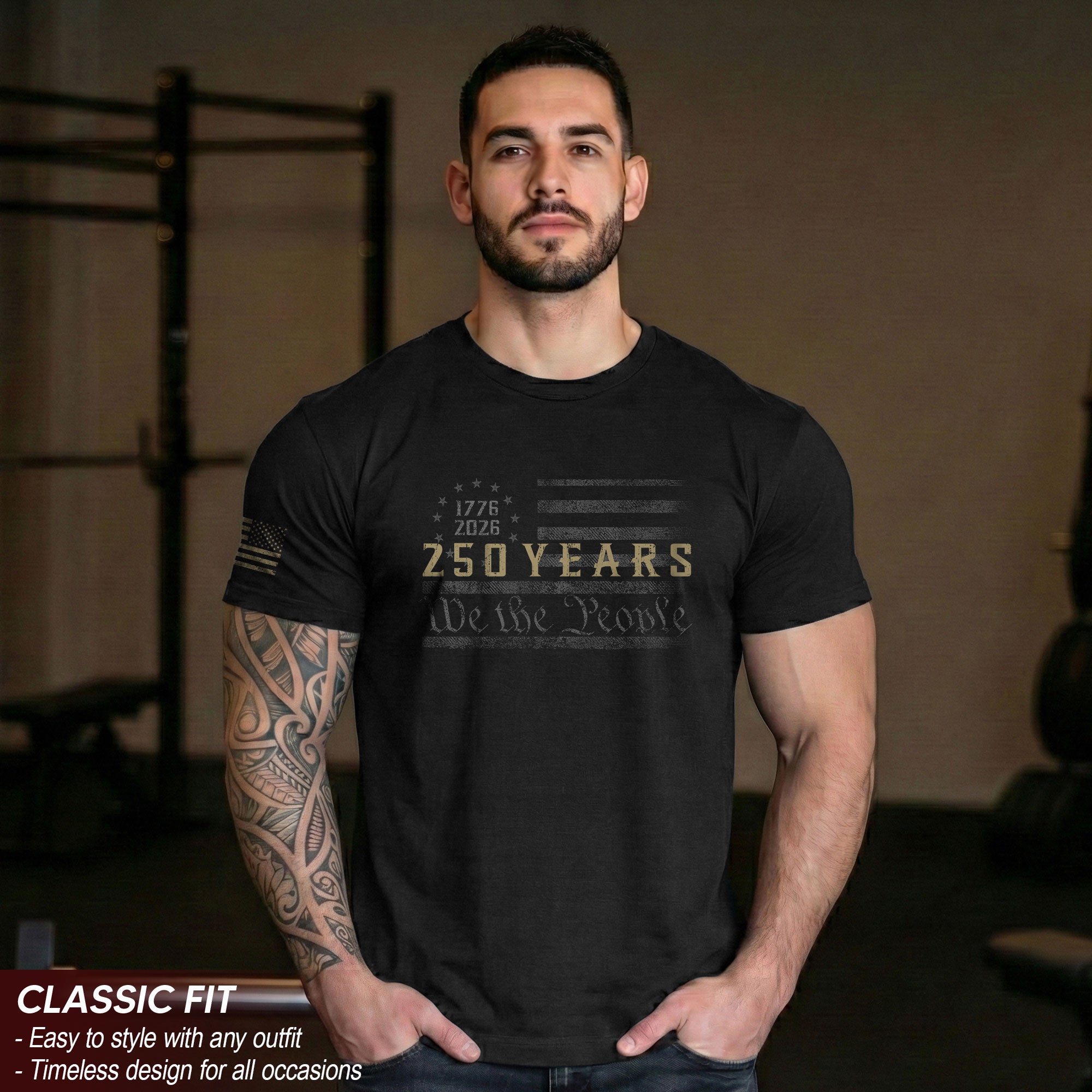 250 Years American Freedom T-Shirt – Minimal USA Flag 1776–2026 Tee