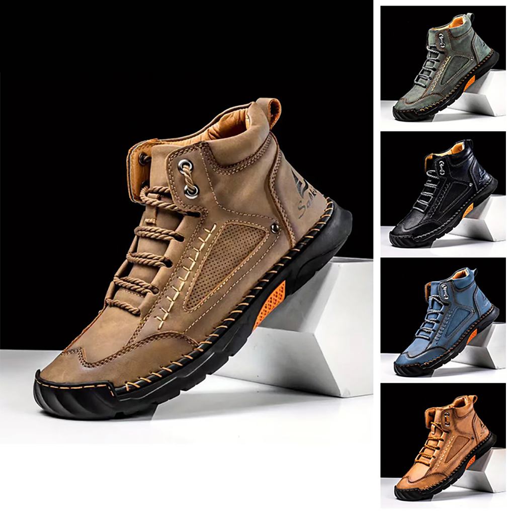 2025 new men's fashion hand-stitched PU leather boots